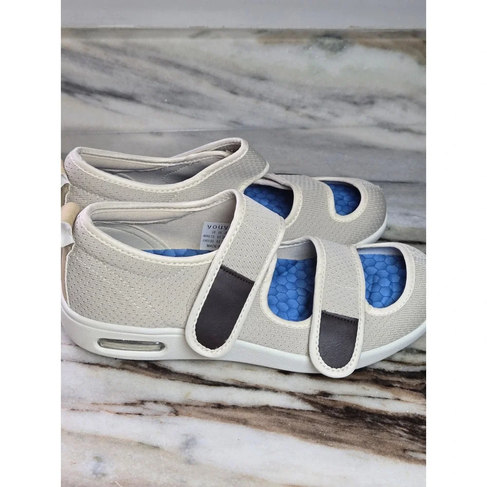 Youyun Beige Diabetic Walking‎ Shoes Memory Foam Air Cushion Straps  Womens 8.5